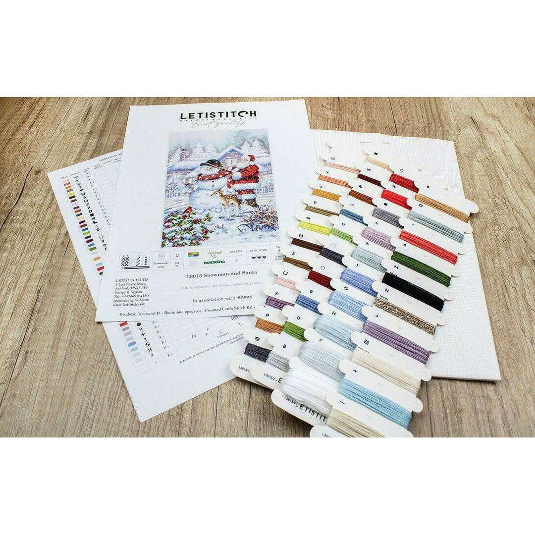 Counted Cross Stitch Kit Snowman and Santa L8015