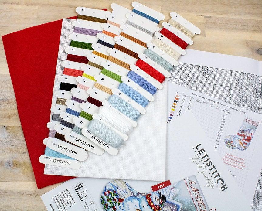 Counted Cross Stitch Kit Snowman and Santa Stocking L8016