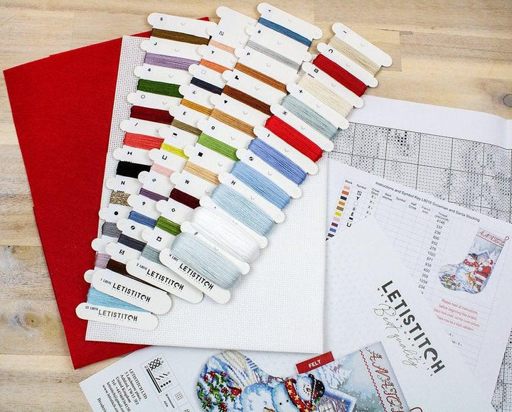 Counted Cross Stitch Kit Snowman and Santa Stocking L8016