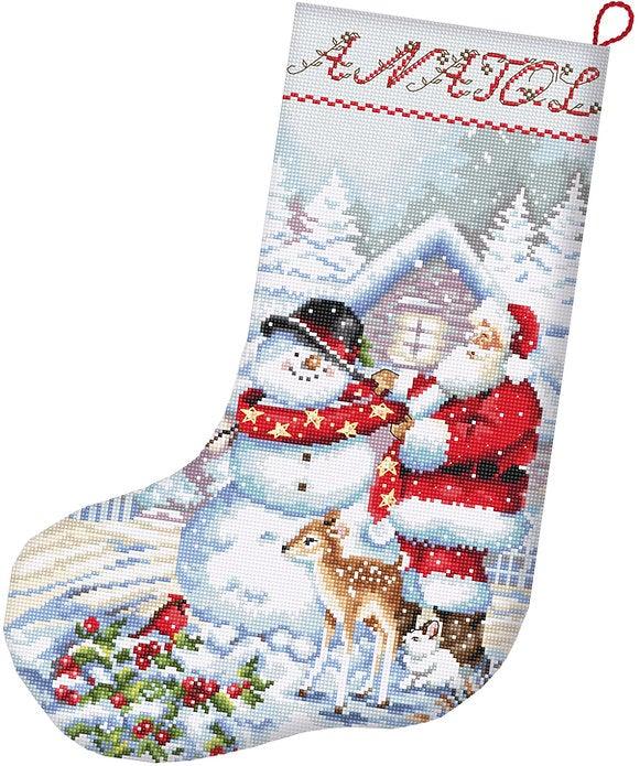 Counted Cross Stitch Kit Snowman and Santa Stocking L8016