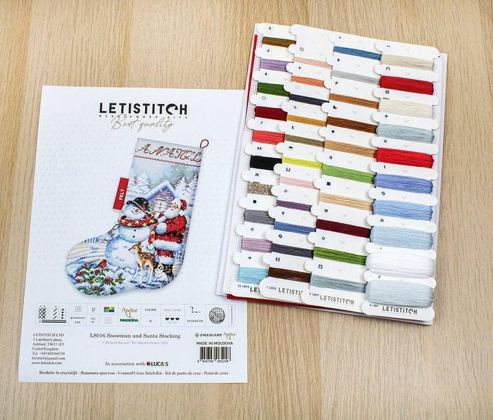 Counted Cross Stitch Kit Snowman and Santa Stocking L8016