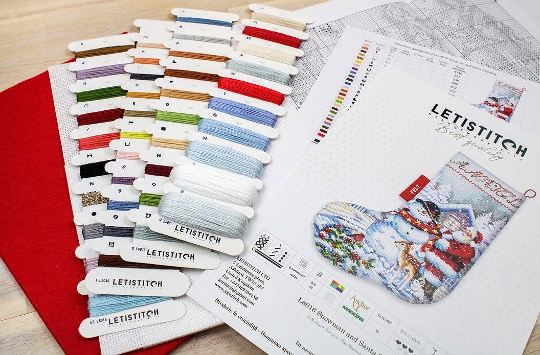 Counted Cross Stitch Kit Snowman and Santa Stocking L8016