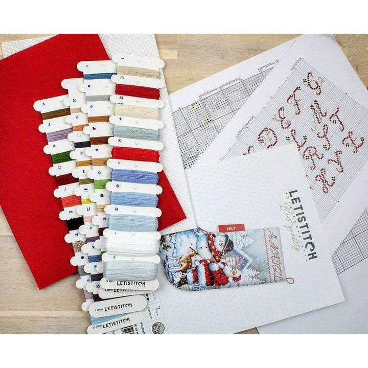 Counted Cross Stitch Kit Snowman and Santa Stocking L8016