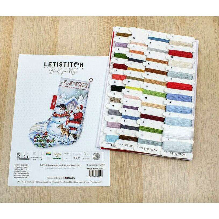 Counted Cross Stitch Kit Snowman and Santa Stocking L8016