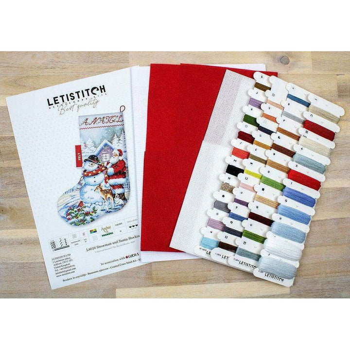 Counted Cross Stitch Kit Snowman and Santa Stocking L8016
