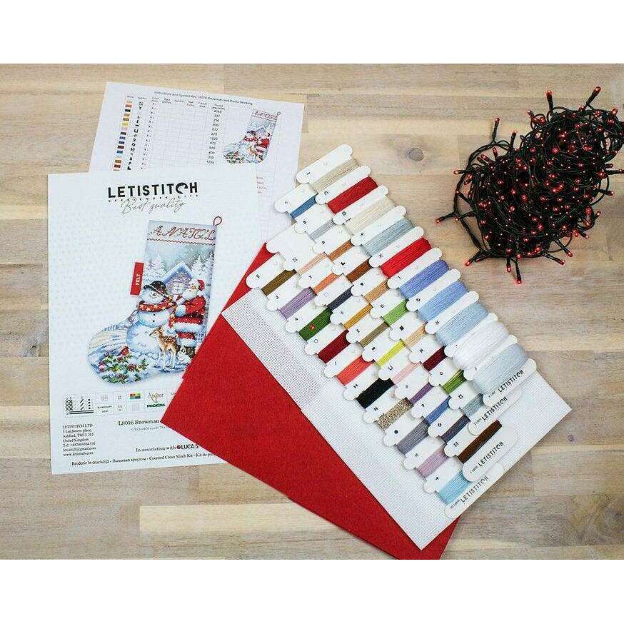 Counted Cross Stitch Kit Snowman and Santa Stocking L8016