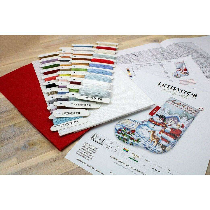 Counted Cross Stitch Kit Snowman and Santa Stocking L8016