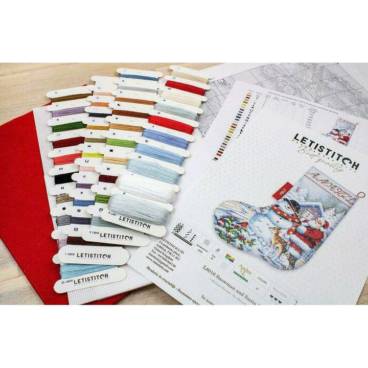 Counted Cross Stitch Kit Snowman and Santa Stocking L8016