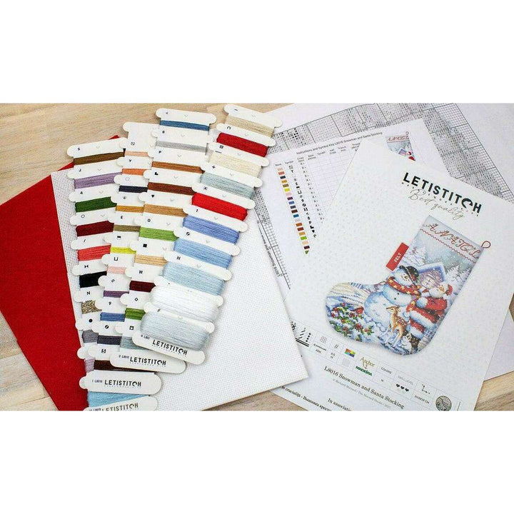Counted Cross Stitch Kit Snowman and Santa Stocking L8016