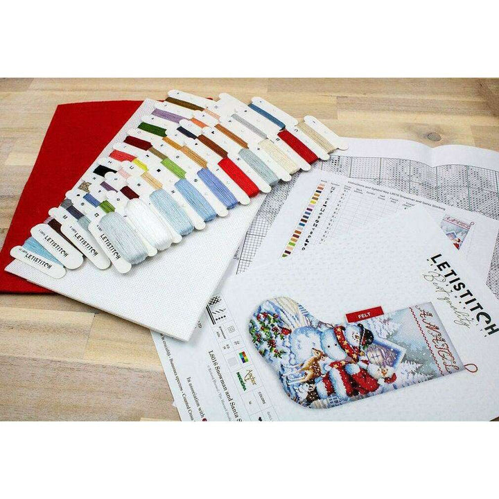 Counted Cross Stitch Kit Snowman and Santa Stocking L8016