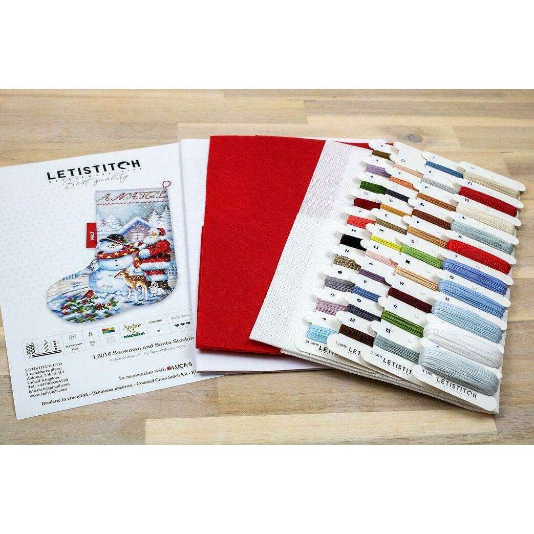 Counted Cross Stitch Kit Snowman and Santa Stocking L8016