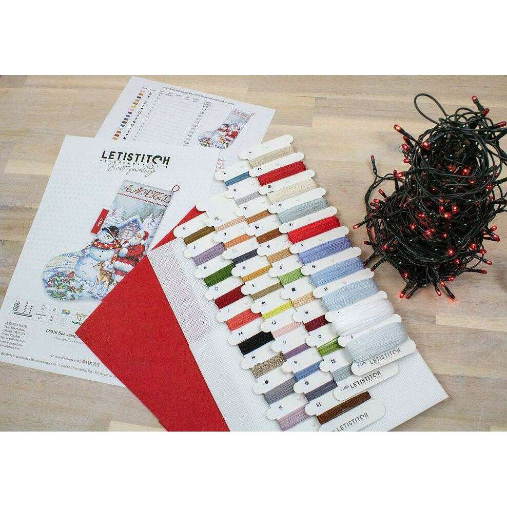 Counted Cross Stitch Kit Snowman and Santa Stocking L8016