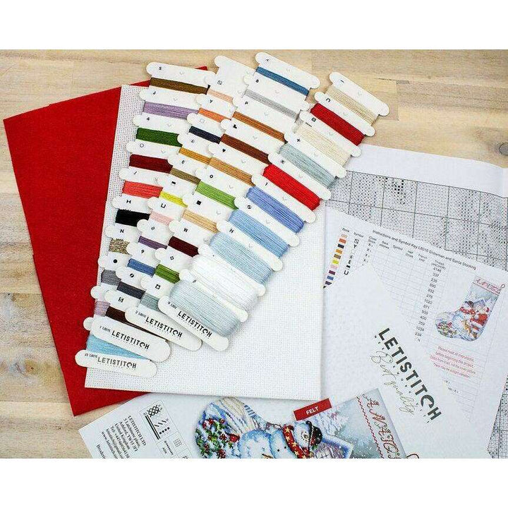 Counted Cross Stitch Kit Snowman and Santa Stocking L8016