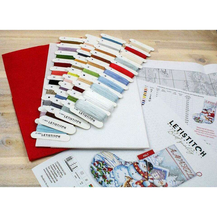 Counted Cross Stitch Kit Snowman and Santa Stocking L8016