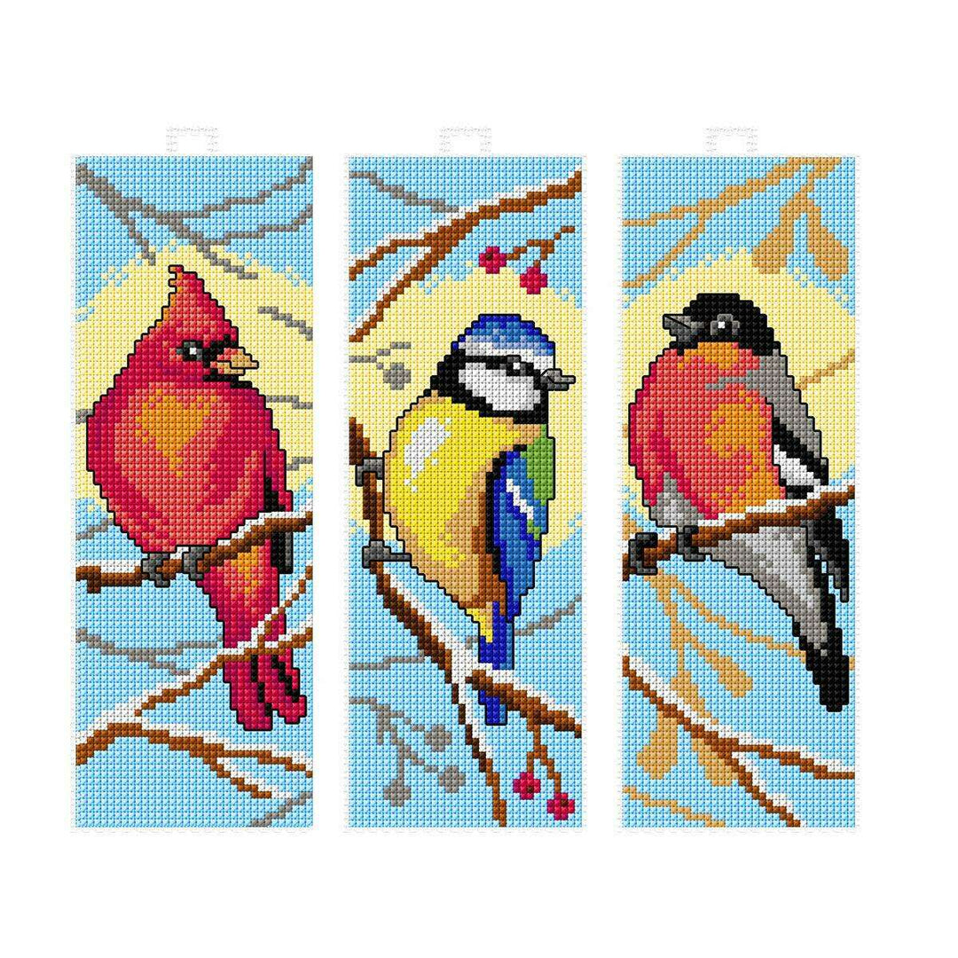 Counted cross stitch kit with plastic canvas "Bookmarks Birds" set of 3 designs 7680