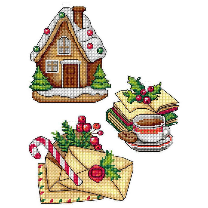 Counted cross stitch kit with plastic canvas Bookmarks "Christmas time" set of 3 designs 8706