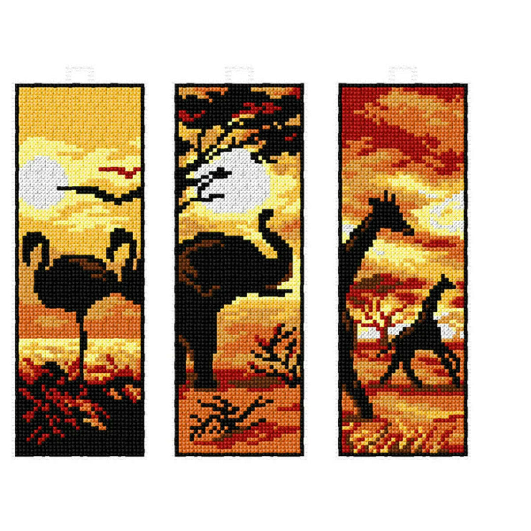 Counted cross stitch kit with plastic canvas Bookmarks "Exotic animals" set of 3 designs 8704