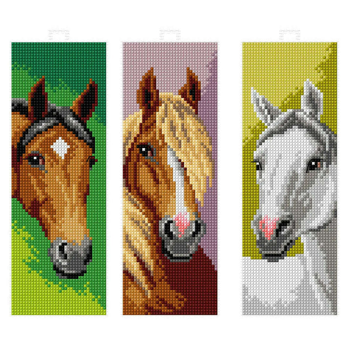 Counted cross stitch kit with plastic canvas Bookmarks "Horses heads" set of 3 designs 7693