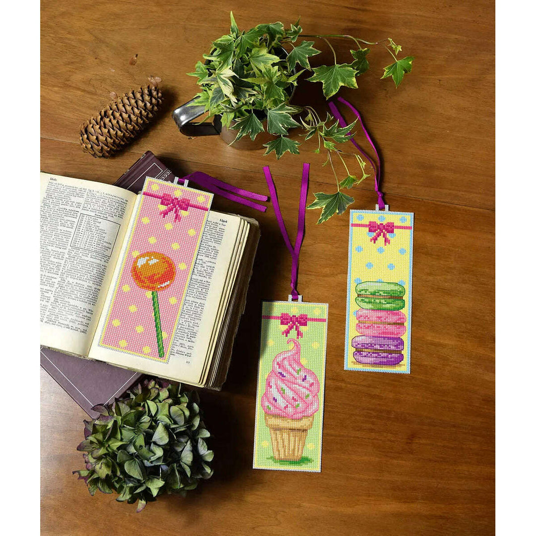 Counted cross stitch kit with plastic canvas Bookmarks "Sweets" set of 3 designs 8703