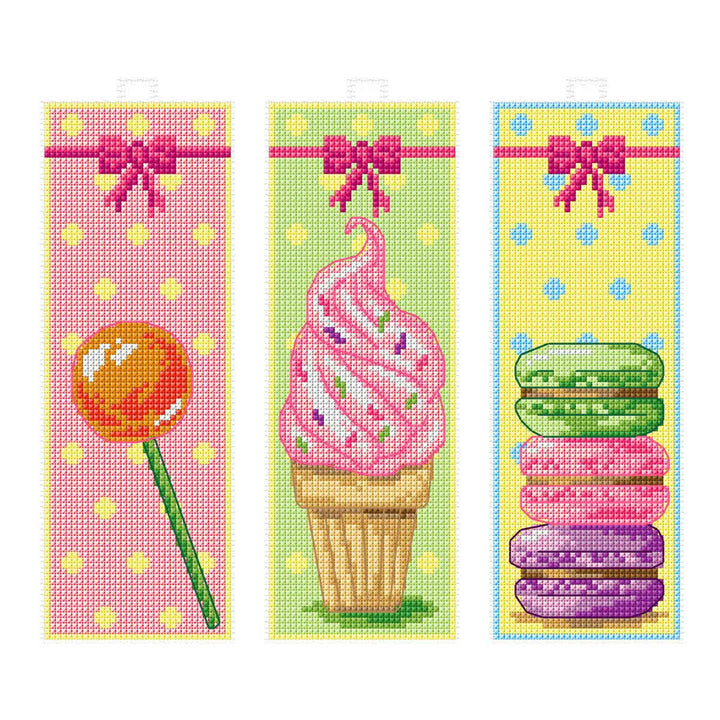 Counted cross stitch kit with plastic canvas Bookmarks "Sweets" set of 3 designs 8703