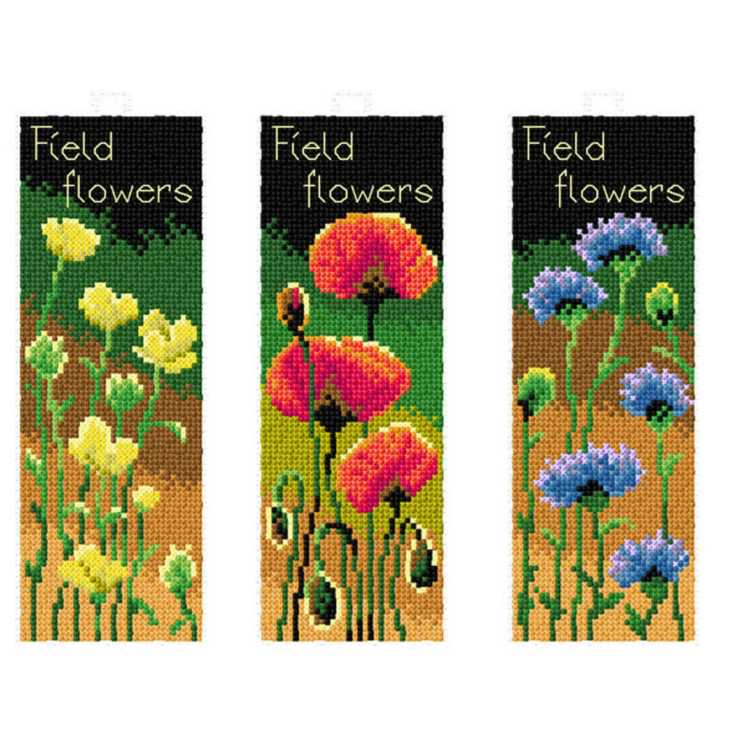 Counted cross stitch kit with plastic canvas Bookmarks "Wild Flowers" set of 3 designs 8705