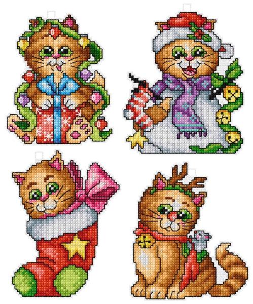 Counted cross stitch kit with plastic canvas "Cats" set of 4 designs 7627