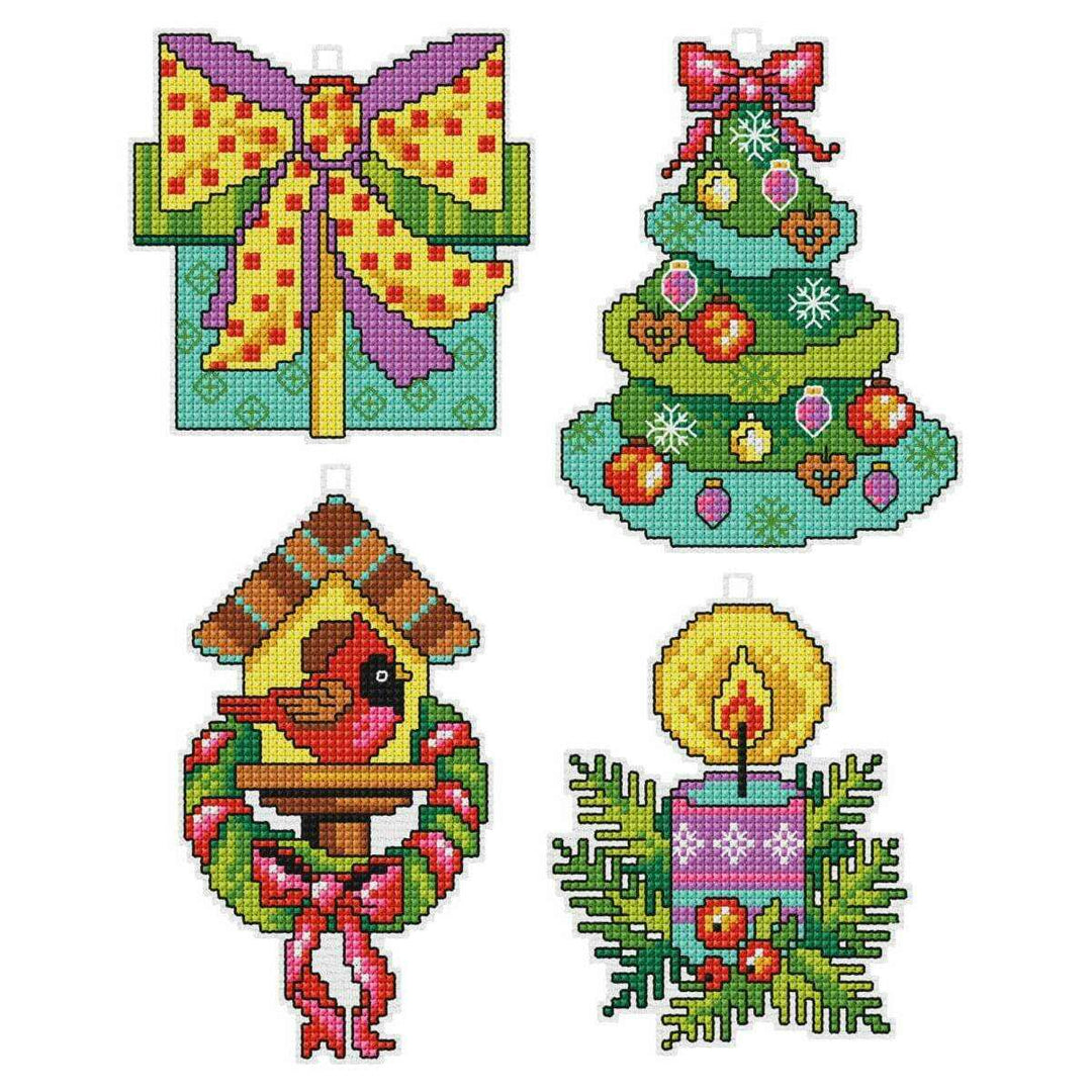 Counted cross stitch kit with plastic canvas "Christmas time" set of 4 designs 7654