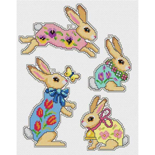 Counted cross stitch kit with plastic canvas "Easter bunnies" set of 4 designs 7676