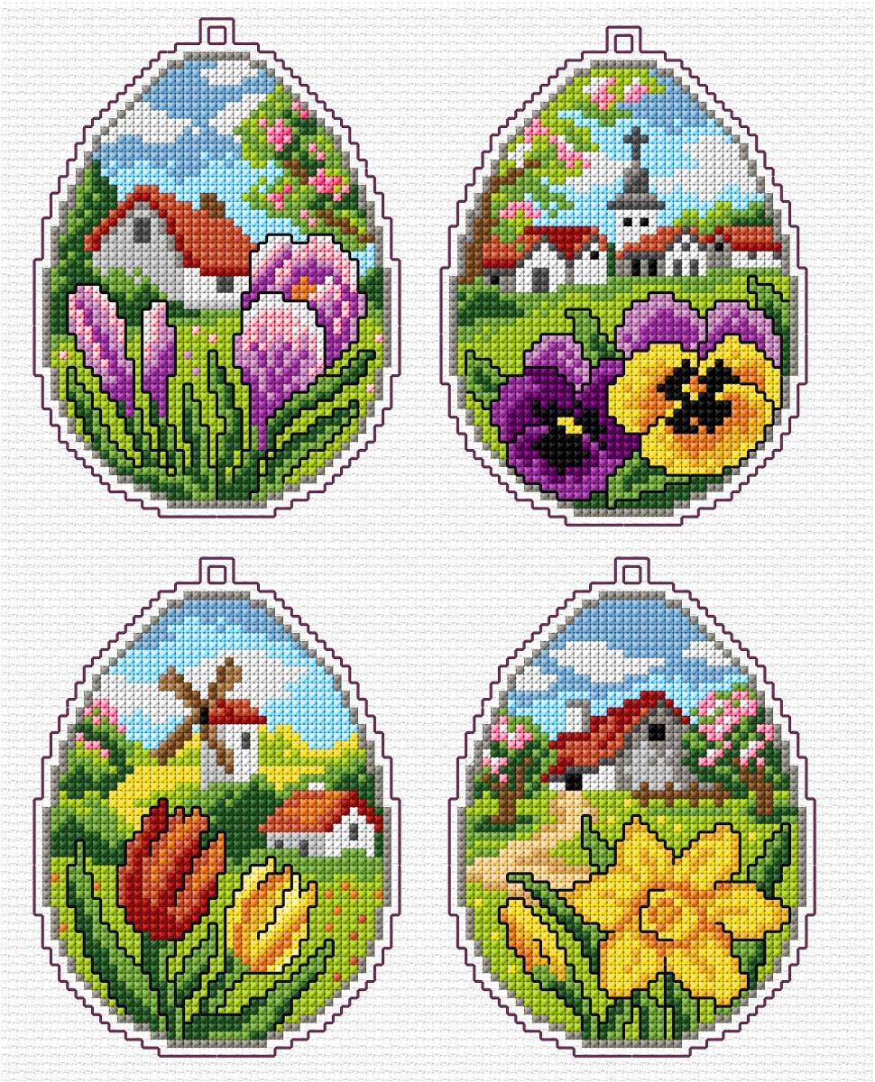Counted cross stitch kit with plastic canvas "Easter eggs" set of 4 designs 7667