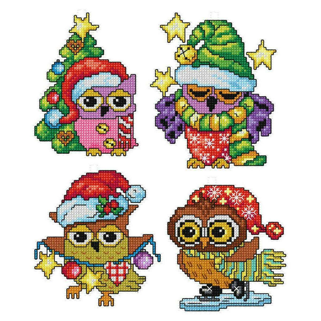 Counted cross stitch kit with plastic canvas "Owl" set of 4 designs 7651