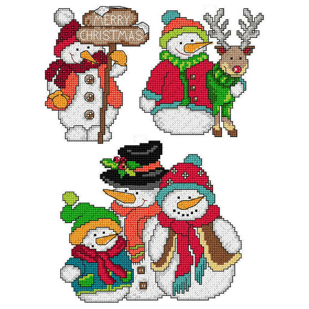 Counted cross stitch kit with plastic canvas Snowmen set of 3 designs 8707
