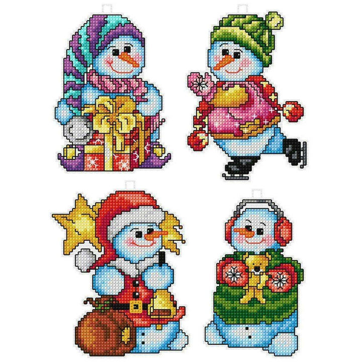 Counted cross stitch kit with plastic canvas "Snowmen" set of 4 designs 7609