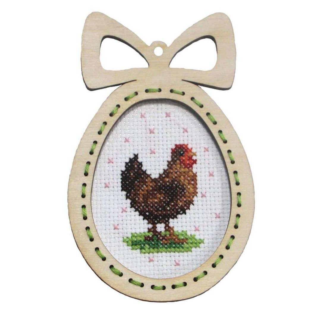 Counted cross stitch kit with plywood frame "Easter egg-Hen" 6663
