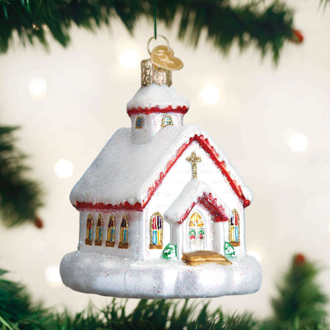 Old World Christmas Country Church Blown Glass Ornament