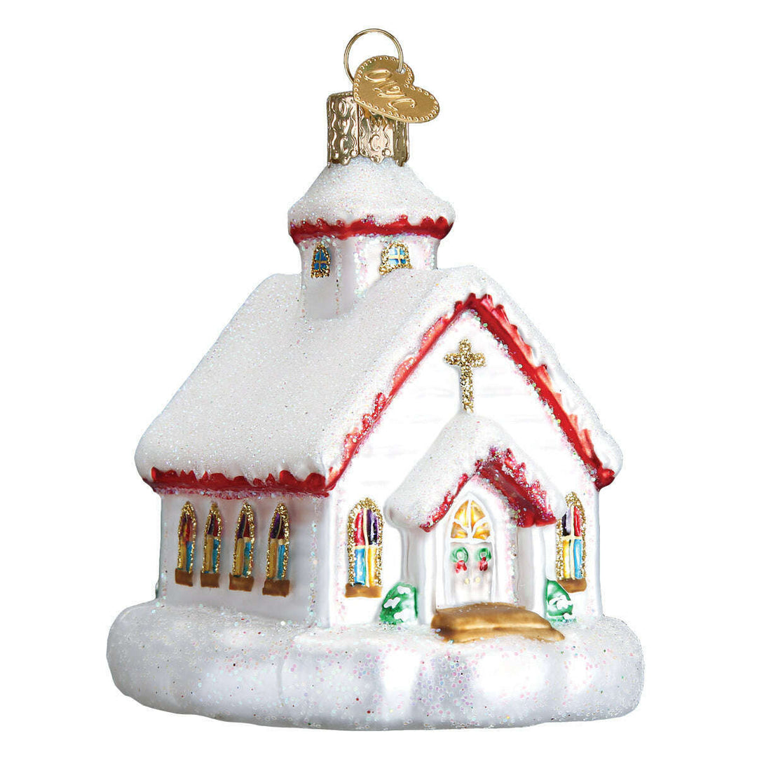Old World Christmas Country Church Blown Glass Ornament