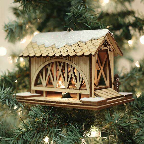 Old World Christmas Covered Bridge & Amish Buggy Blown Glass Ornament