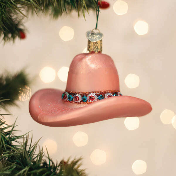 Old World Christmas Cowgirl Hat Blown Glass Ornament