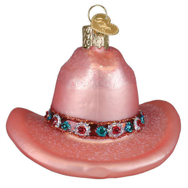 Old World Christmas Cowgirl Hat Blown Glass Ornament