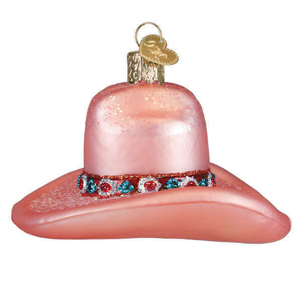 Old World Christmas Cowgirl Hat Blown Glass Ornament