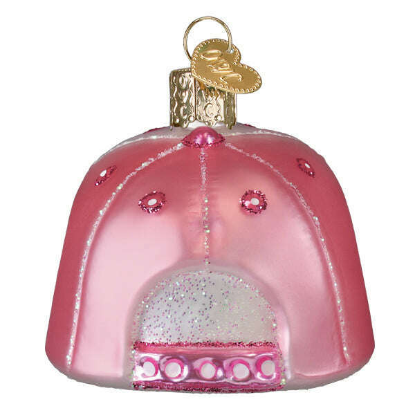 Old World Christmas Cowgirl Trucker Cap Blown Glass Ornament