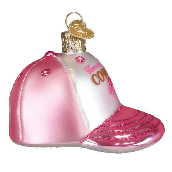 Old World Christmas Cowgirl Trucker Cap Blown Glass Ornament