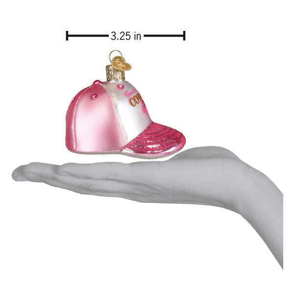 Old World Christmas Cowgirl Trucker Cap Blown Glass Ornament