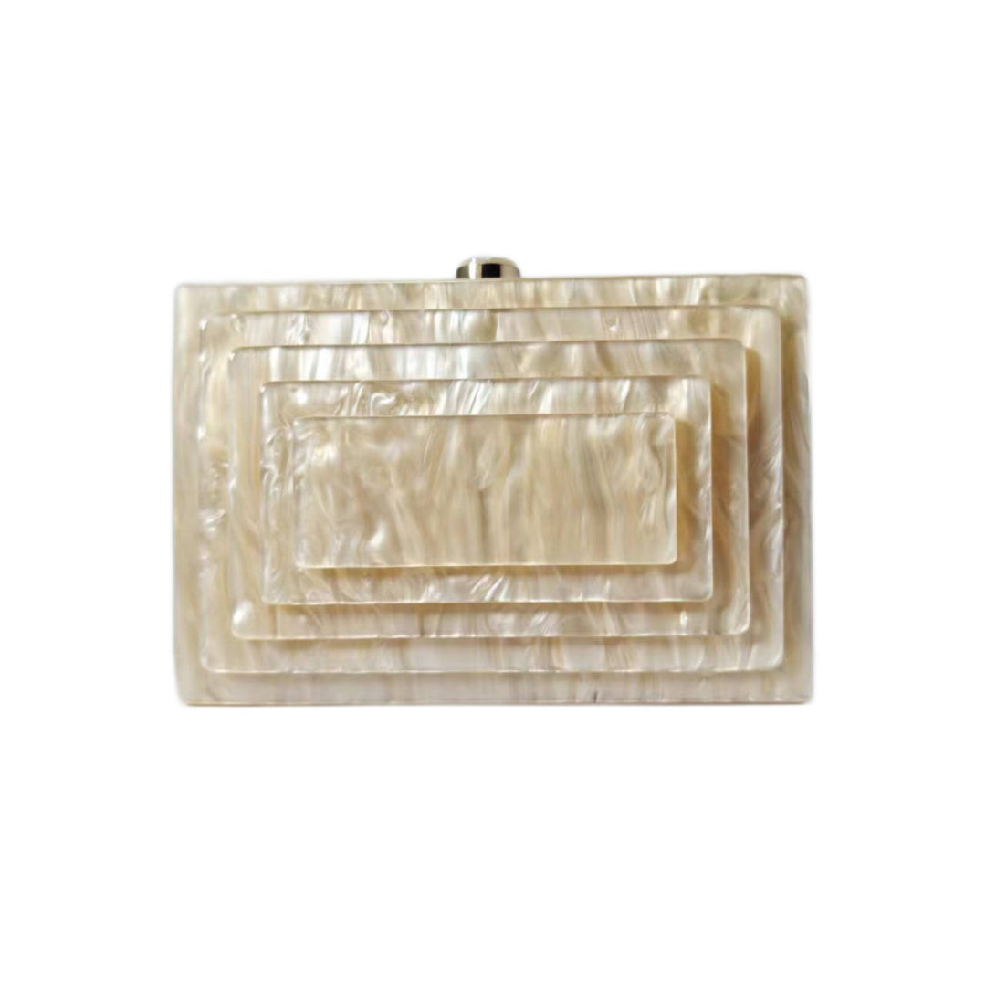 Art Deco Acrylic Rectangular Clutch Handbag-Cream