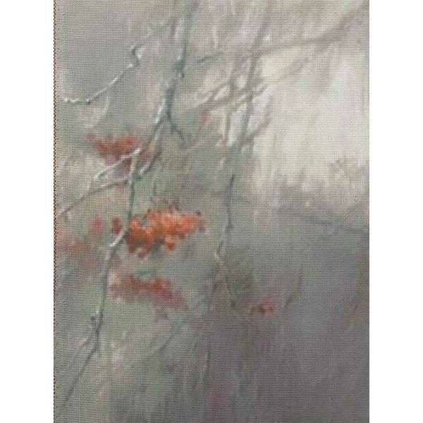 Crimson Mist Designer Printed AIDA Fabric. Canvas for embroidery with an applied background  KF-1350A