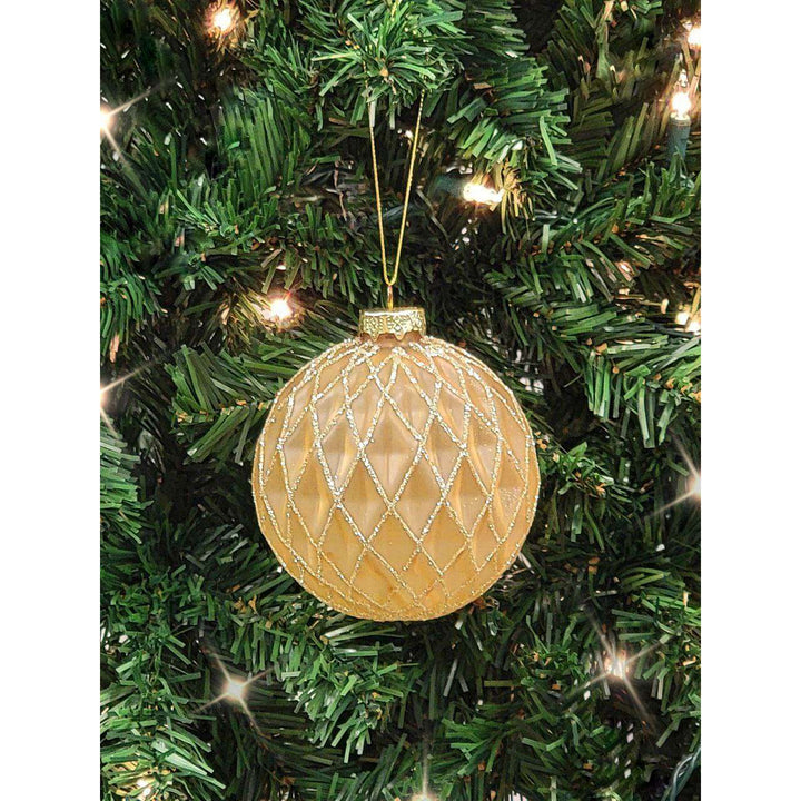 Crisscross Beige Glass Ball Christmas Ornament F07M7-26(LH76-23004)