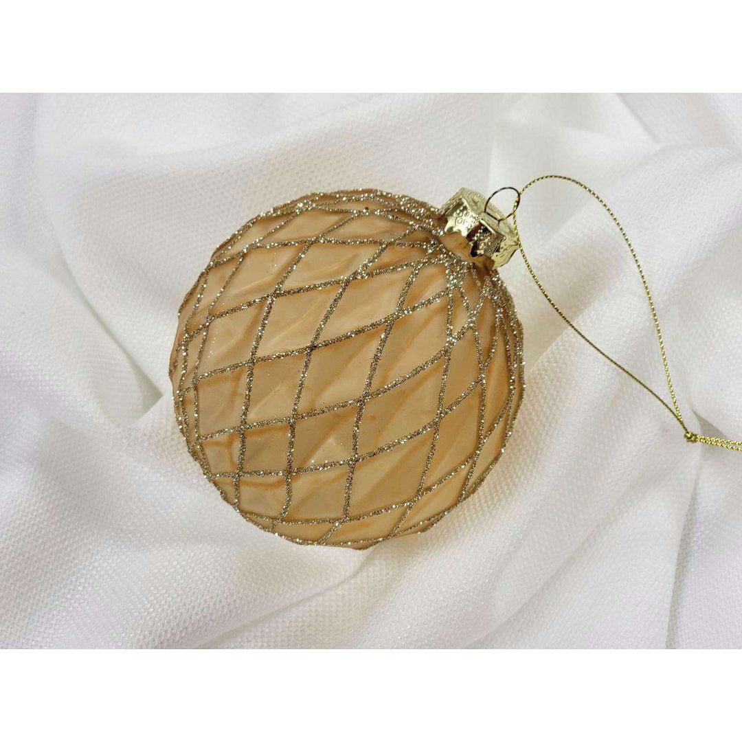 Crisscross Beige Glass Ball Christmas Ornament F07M7-26(LH76-23004)