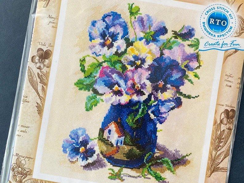 Cross-stitch Kit "Pansies in torquay pottery" M719