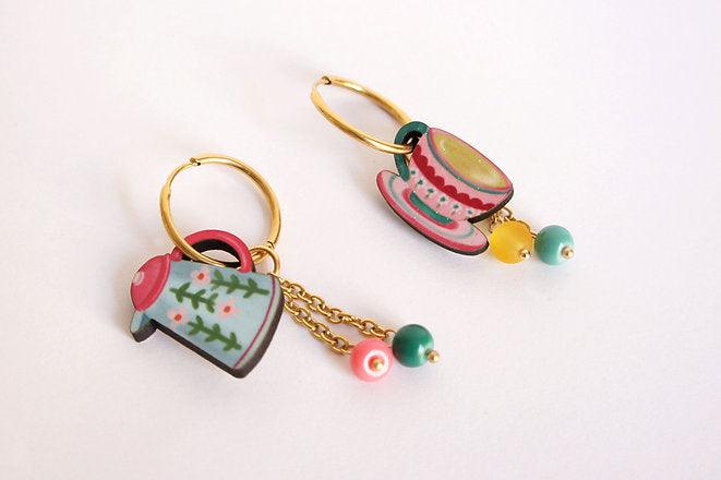 Cup and Teapot Hoop Earrings by LaliBlue - Quirks!