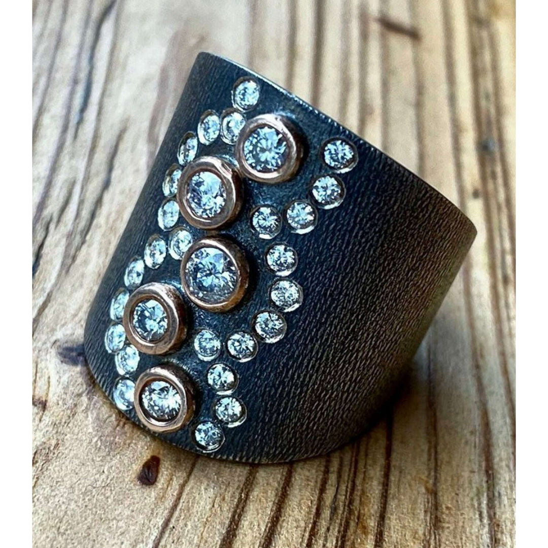 Custom Diamond 18K Gold & Silver Ring By Rene Escobar Jewelry-Size 8