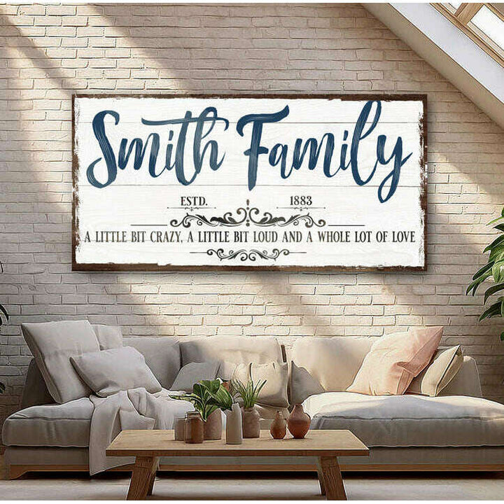 Custom Name Sign Canvas | Personalized Last Name Sign | Family A Little Bit Of Crazy Home Decor | Wedding Anniversary Gift | This is Us Sign (ETSY)